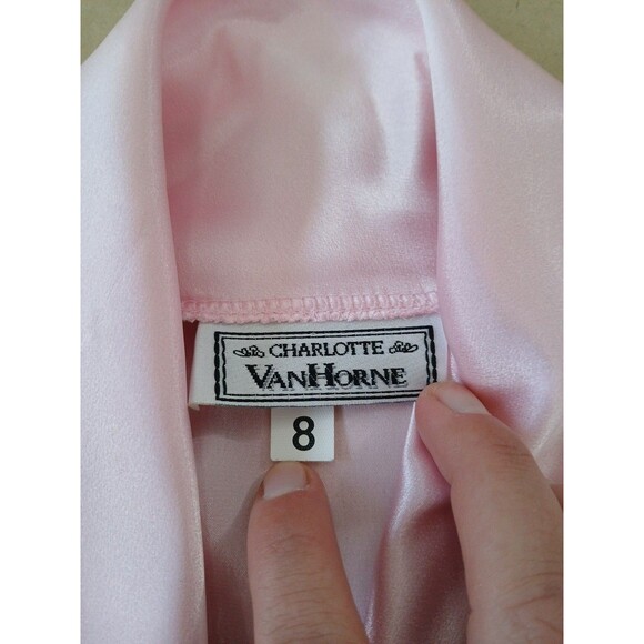 Charlotte Van Horne Vintage Silky Satin Blouse Top Womens 8 Pink Secretary - Picture 2 of 7